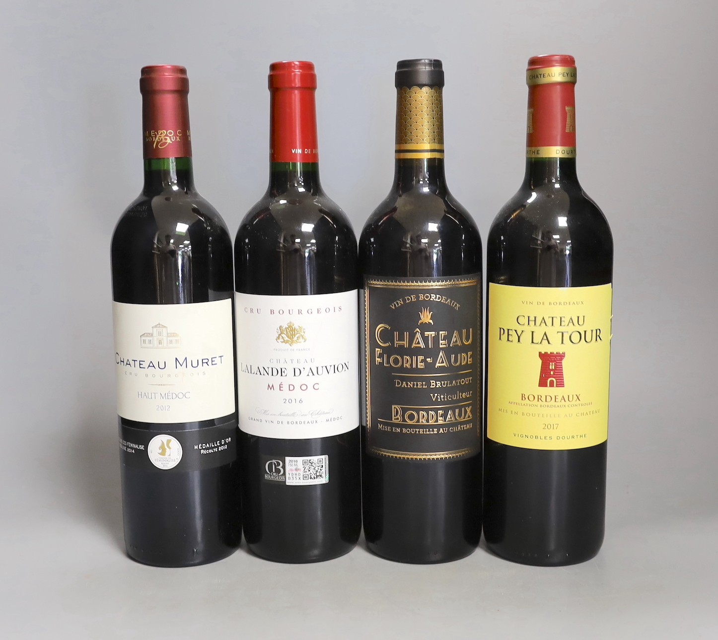 Eight bottles of 2016 Château D’Auvion Médoc, together with three bottles of Chateau Pey La Toue Bordeaux, and three bottles of Château Florie-Aude Bordeaux (14)